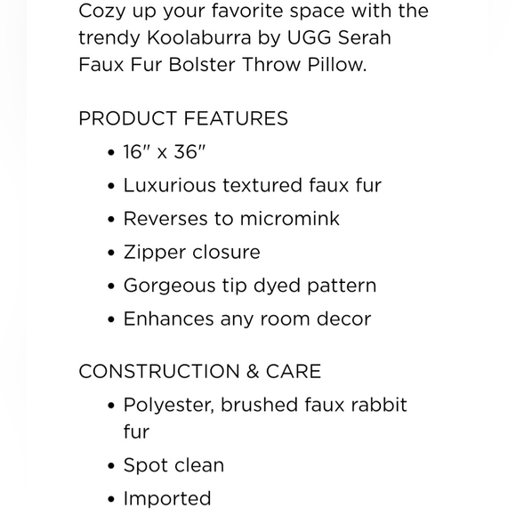 UGG Bedding Nwt Koolaburra By Ugg Bolster Pillow Poshmark